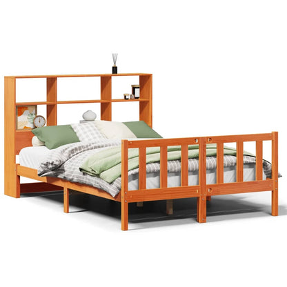 Bookcase Bed without Mattress Wax Brown 150x200 cm King Size Solid Wood Pine