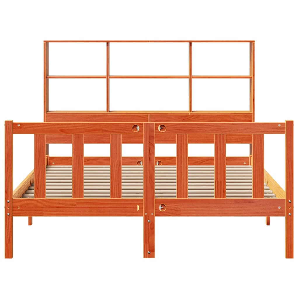 Bookcase Bed without Mattress Wax Brown 150x200 cm King Size Solid Wood Pine