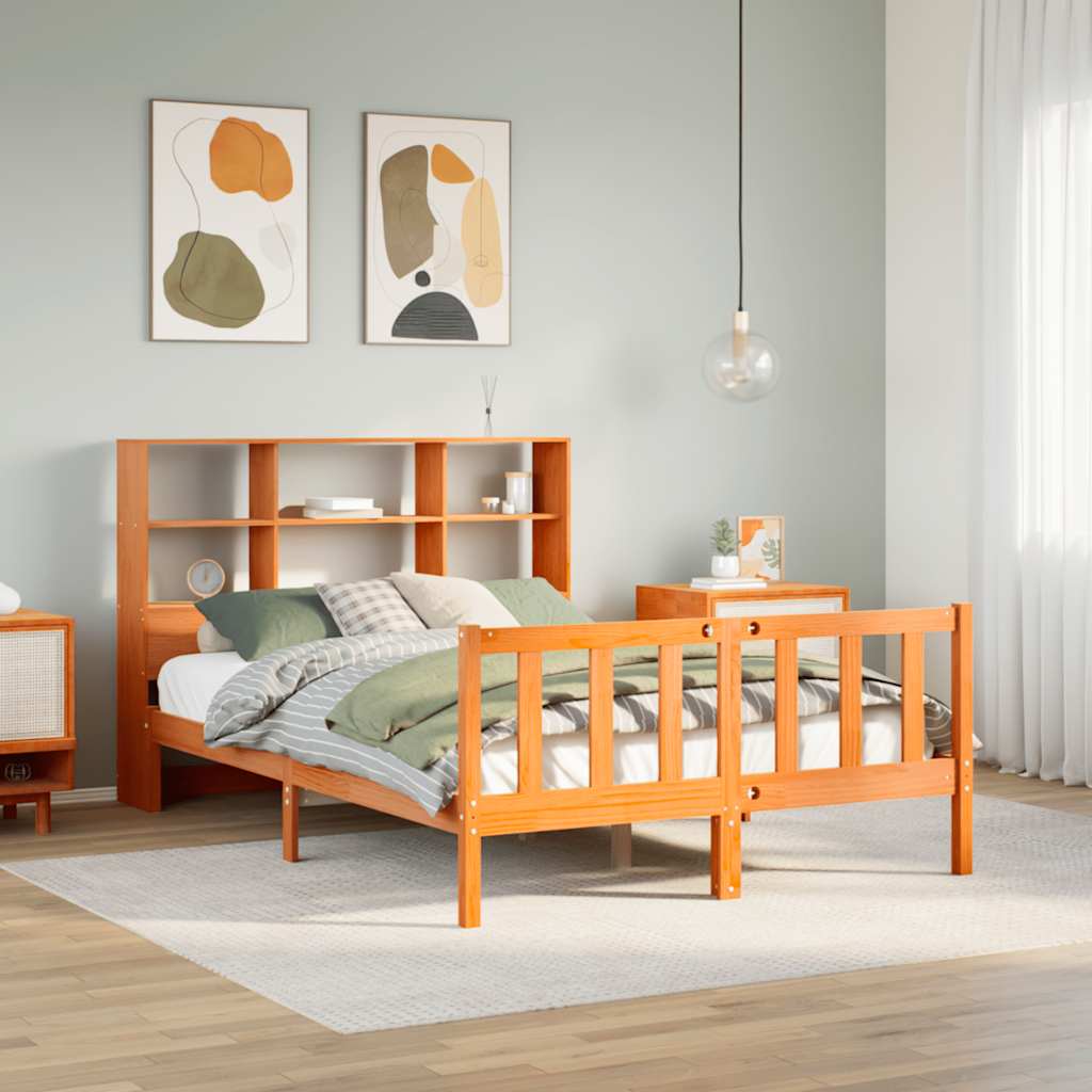 Bookcase Bed without Mattress Wax Brown 160x200 cm Solid Wood Pine
