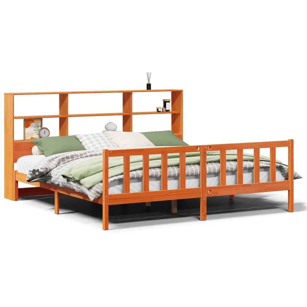 Bookcase Bed without Mattress Wax Brown 180x200 cm Super King Solid Wood Pine