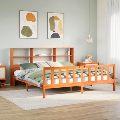 Bookcase Bed without Mattress Wax Brown 180x200 cm Super King Solid Wood Pine