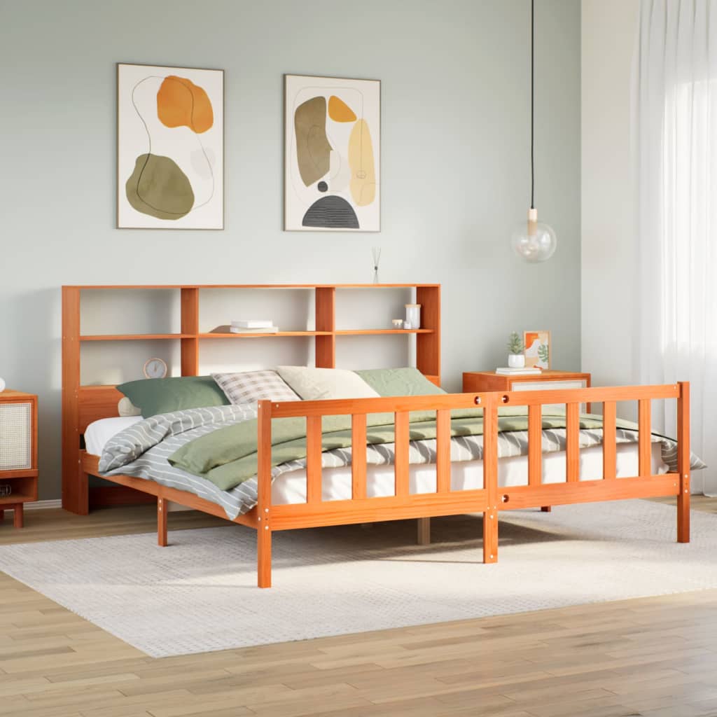 Bookcase Bed without Mattress Wax Brown 200x200 cm Solid Wood Pine