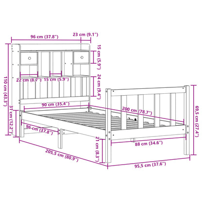 Bookcase Bed without Mattress 90x200 cm Solid Wood Pine