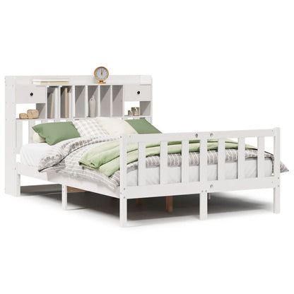 Bookcase Bed without Mattress White 150x200 cm King Solid Wood Pine