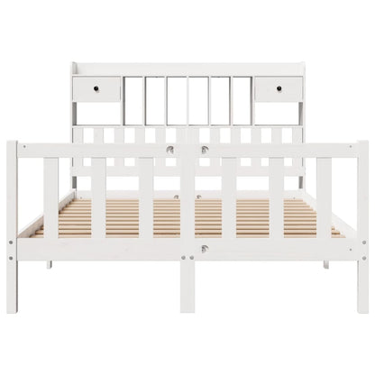 Bookcase Bed without Mattress White 150x200 cm King Solid Wood Pine