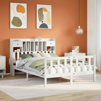 Bookcase Bed without Mattress White 150x200 cm King Solid Wood Pine