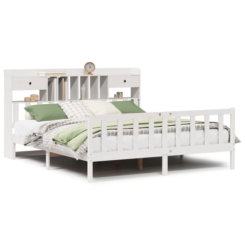 Bookcase Bed without Mattress White 180x200 cm Super King Solid Wood Pine