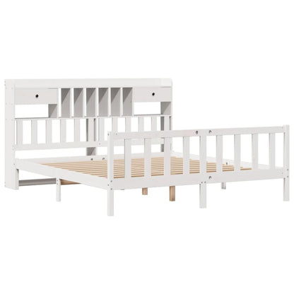 Bookcase Bed without Mattress White 180x200 cm Super King Solid Wood Pine