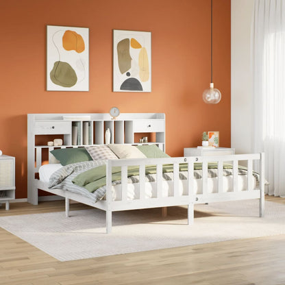 Bookcase Bed without Mattress White 180x200 cm Super King Solid Wood Pine