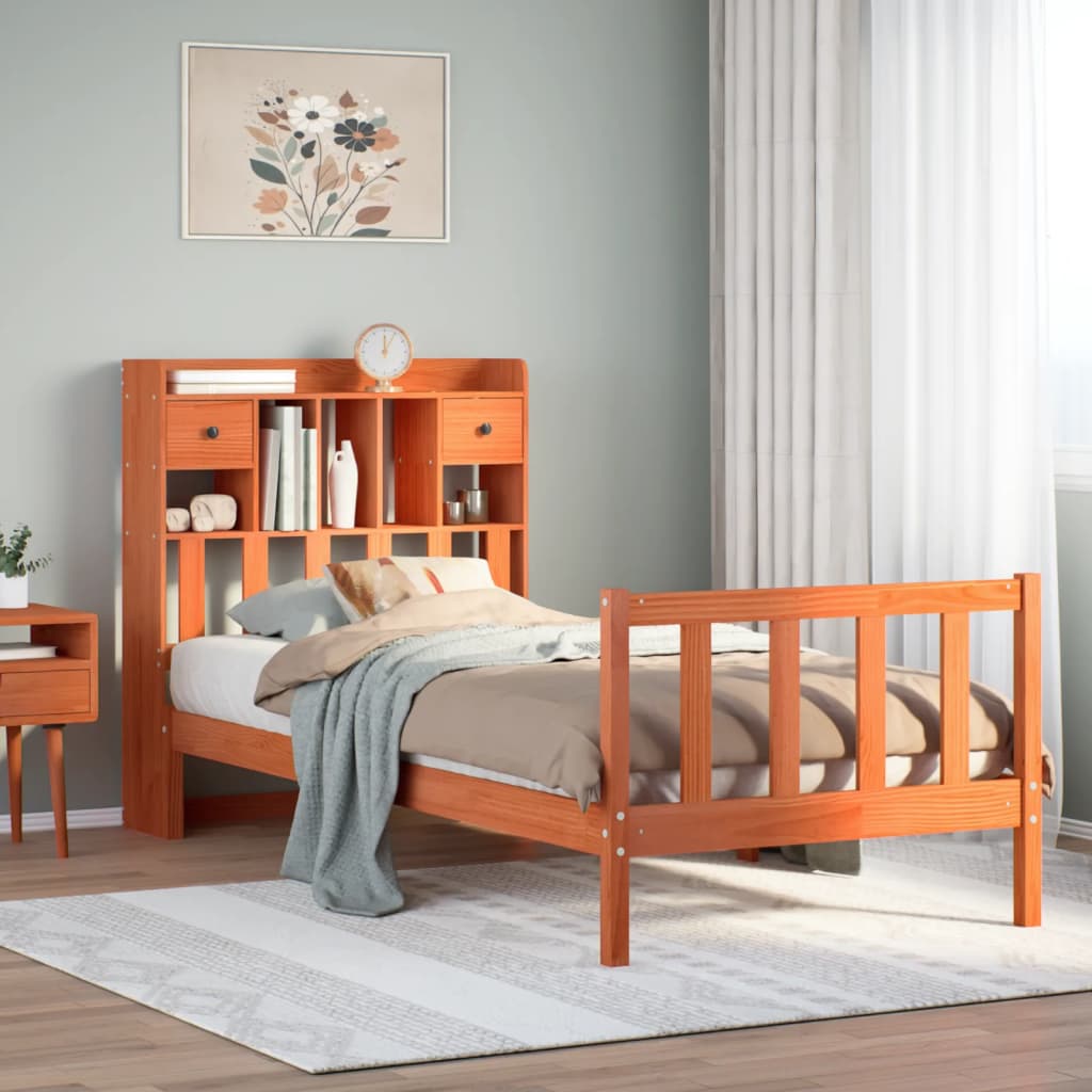 Bookcase Bed without Mattress Wax Brown 75x190 cm Small Single Solid Wood Pine