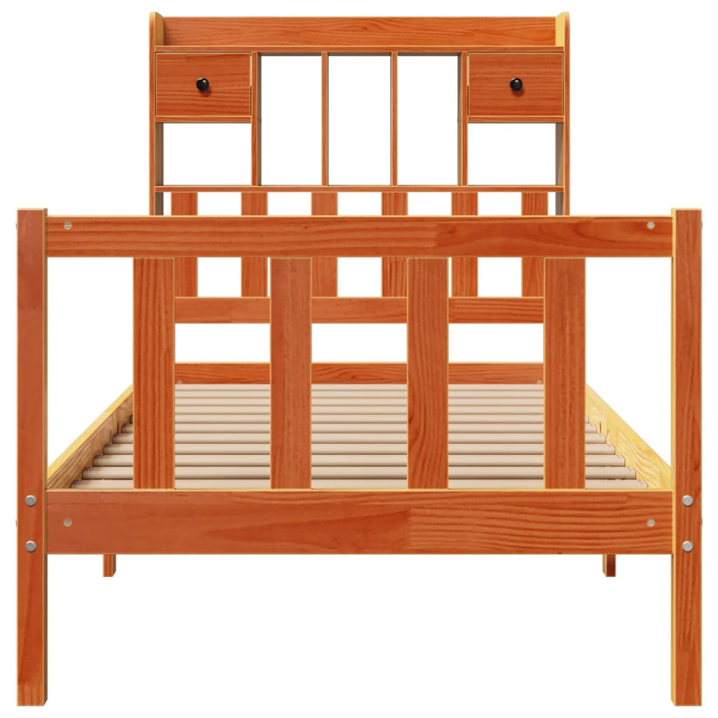 Bookcase Bed without Mattress Wax Brown 100x200 cm Solid Wood Pine