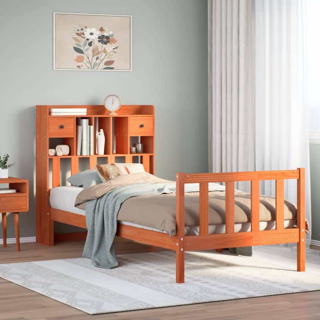Bookcase Bed without Mattress Wax Brown 100x200 cm Solid Wood Pine