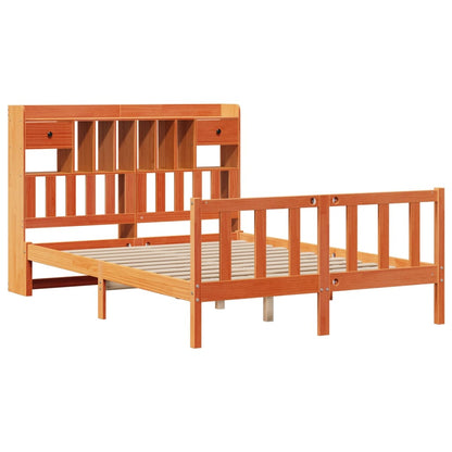 Bookcase Bed without Mattress Wax Brown 150x200 cm King Solid Wood Pine
