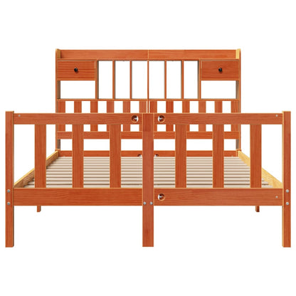 Bookcase Bed without Mattress Wax Brown 150x200 cm King Solid Wood Pine