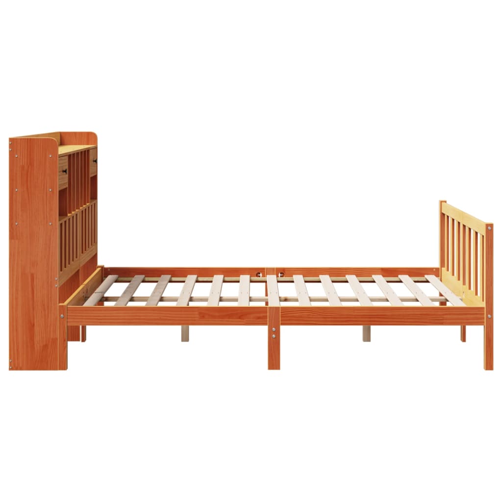 Bookcase Bed without Mattress Wax Brown 150x200 cm King Solid Wood Pine
