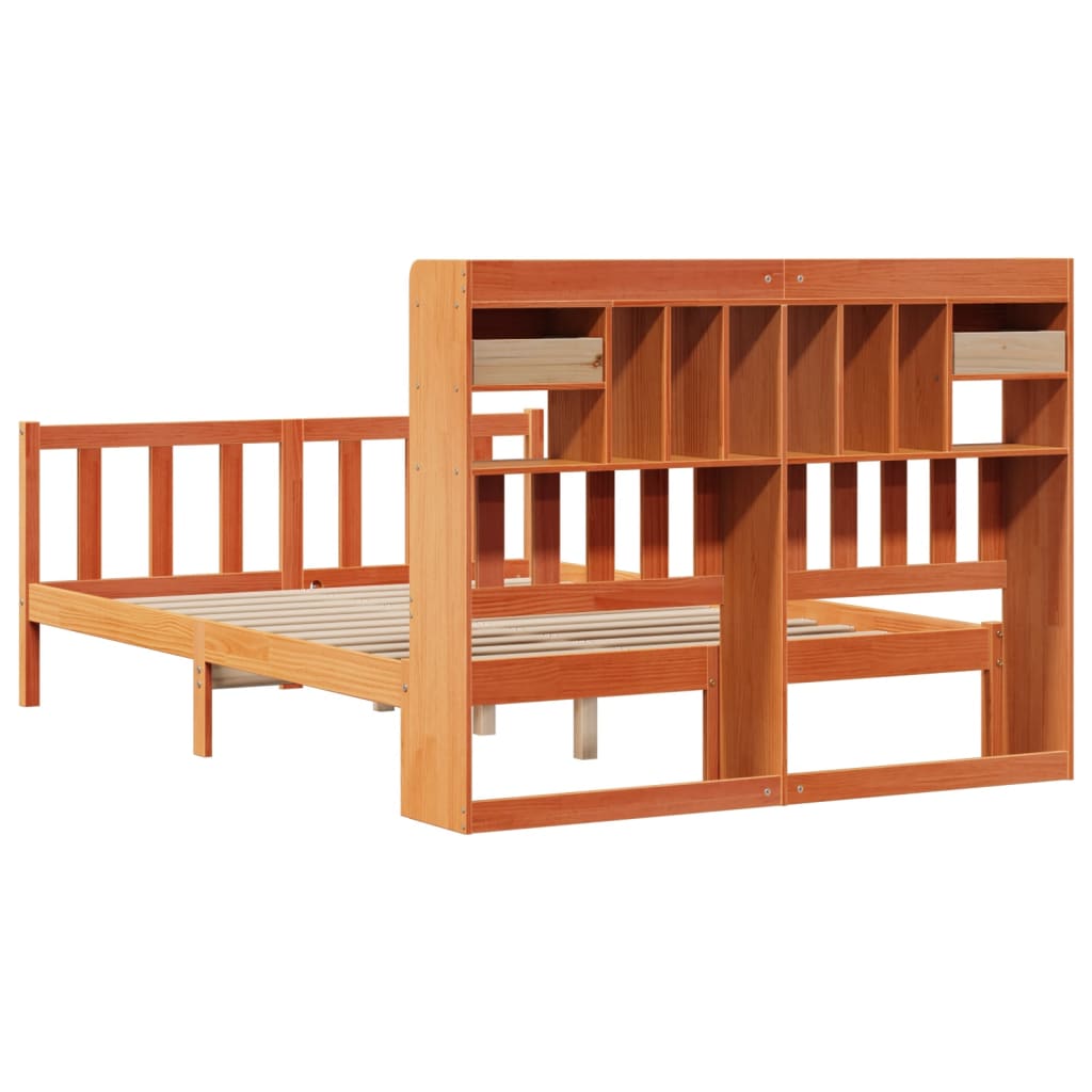 Bookcase Bed without Mattress Wax Brown 150x200 cm King Solid Wood Pine