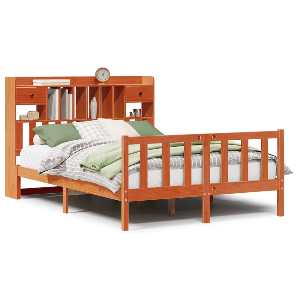 Bookcase Bed without Mattress Wax Brown 160x200 cm Solid Wood Pine