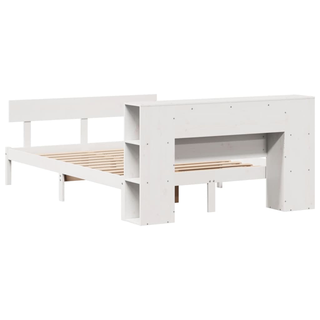 Bookcase Bed without Mattress White 135x190 cm Solid Wood Pine