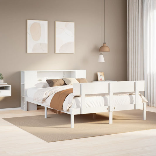 Bookcase Bed without Mattress White 140x190 cm Solid Wood Pine