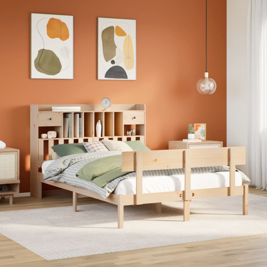 Bookcase Bed without Mattress 140x190 cm Solid Wood Pine