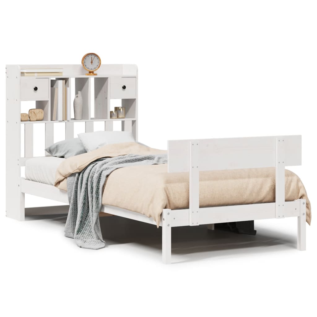 Bookcase Bed without Mattress White 90x200 cm Solid Wood Pine