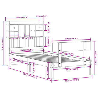 Bookcase Bed without Mattress White 90x200 cm Solid Wood Pine