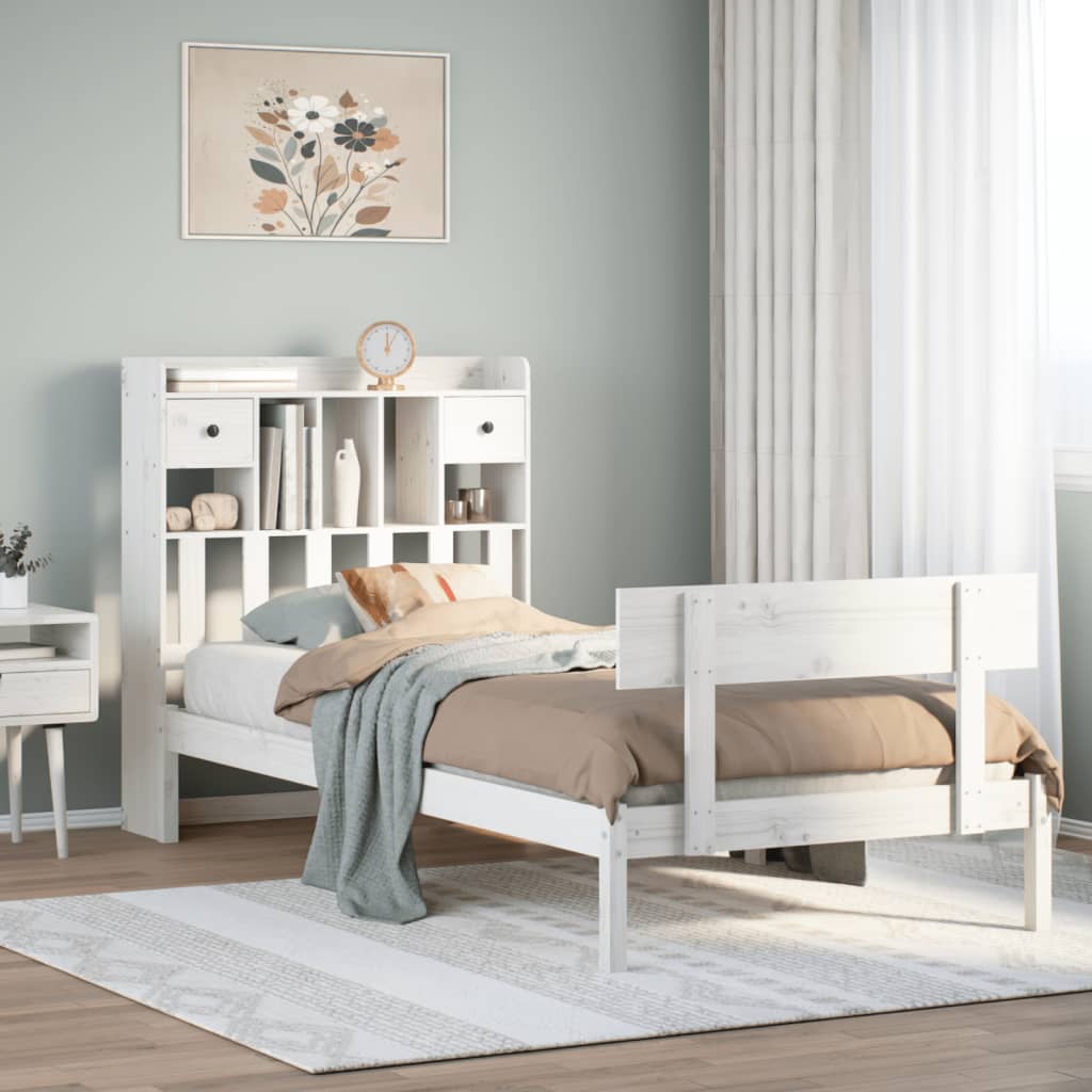 Bookcase Bed without Mattress White 90x200 cm Solid Wood Pine