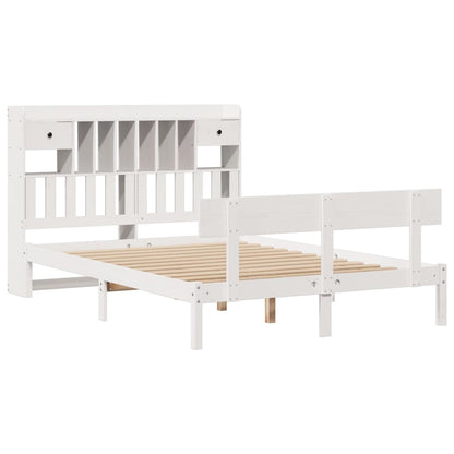 Bookcase Bed without Mattress White 150x200 cm King Solid Wood Pine