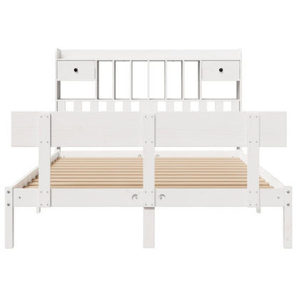 Bookcase Bed without Mattress White 150x200 cm King Solid Wood Pine