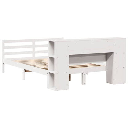 Bookcase Bed without Mattress White 150x200 cm King Size Solid Wood Pine