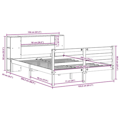 Bookcase Bed without Mattress White 150x200 cm King Size Solid Wood Pine