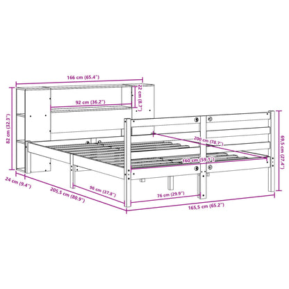 Bookcase Bed without Mattress White 160x200 cm Solid Wood Pine