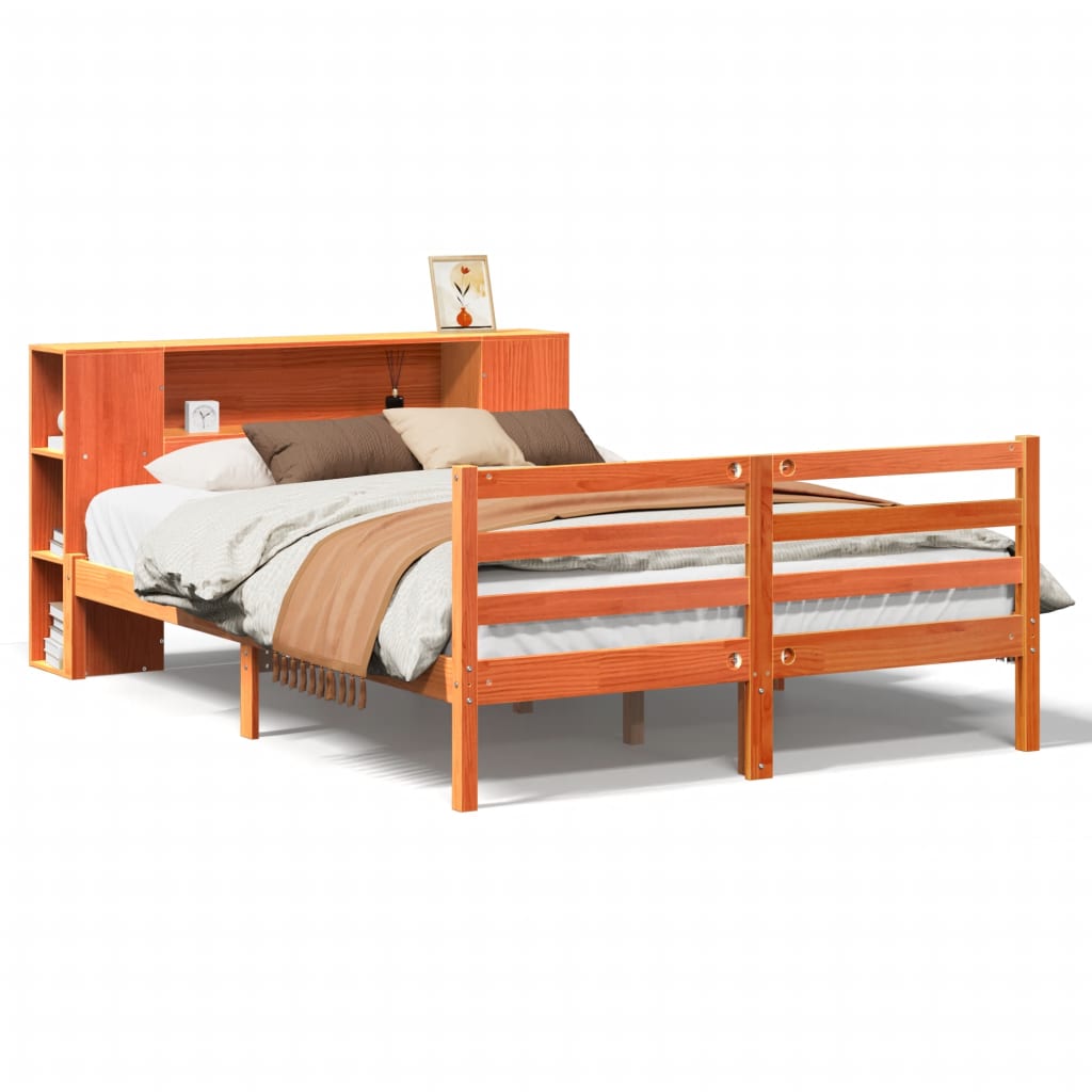 Bookcase Bed without Mattress Wax Brown 135x190 cm Double Solid Wood Pine