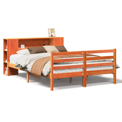 Bookcase Bed without Mattress Wax Brown 140x190 cm Solid Wood Pine
