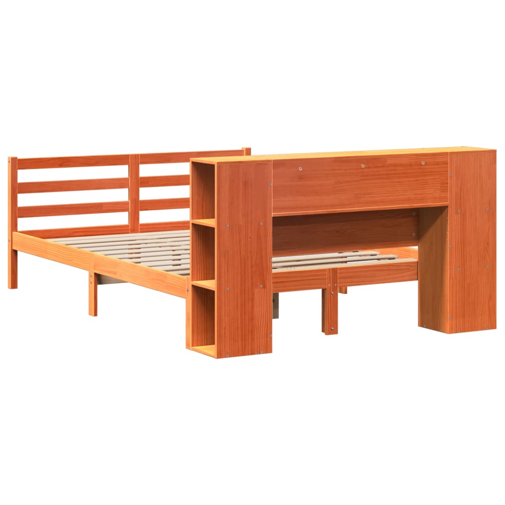 Bookcase Bed without Mattress Wax Brown 140x190 cm Solid Wood Pine