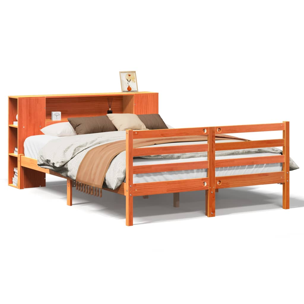 Bookcase Bed without Mattress Wax Brown 140x200 cm Solid Wood Pine