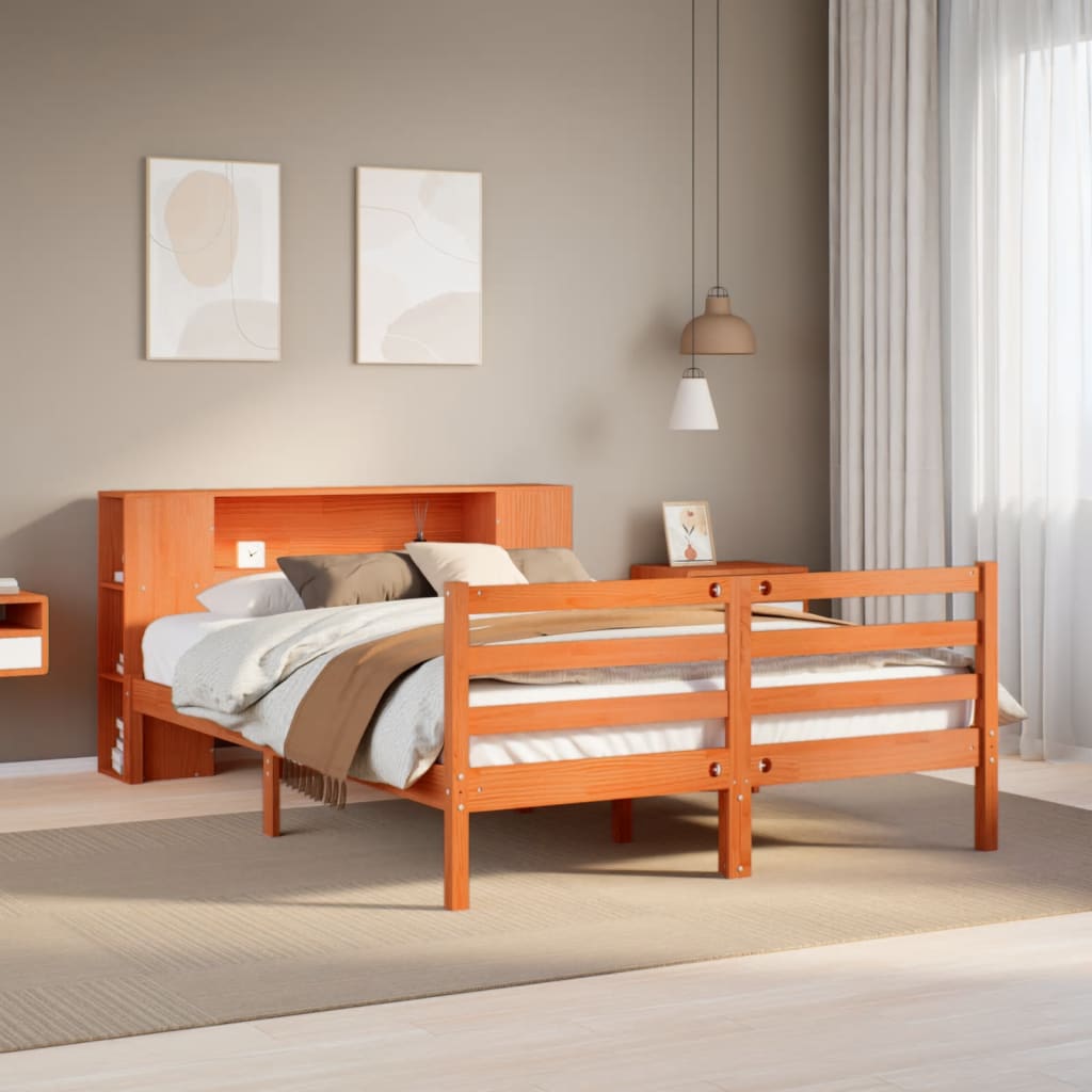 Bookcase Bed without Mattress Wax Brown 140x200 cm Solid Wood Pine