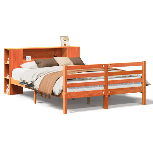 Bookcase Bed without Mattress Wax Brown 150x200 cm King Solid Wood Pine