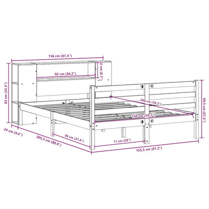 Bookcase Bed without Mattress Wax Brown 150x200 cm King Solid Wood Pine