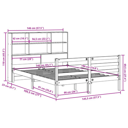 Bookcase Bed without Mattress Wax Brown 140x190 cm Solid Wood