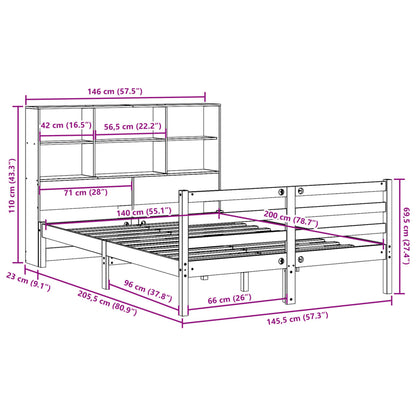 Bookcase Bed without Mattress Wax Brown 140x200 cm Solid Wood