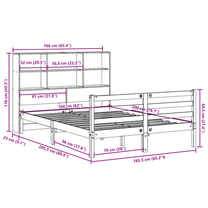 Bookcase Bed without Mattress Wax Brown 160x200 cm Solid Wood
