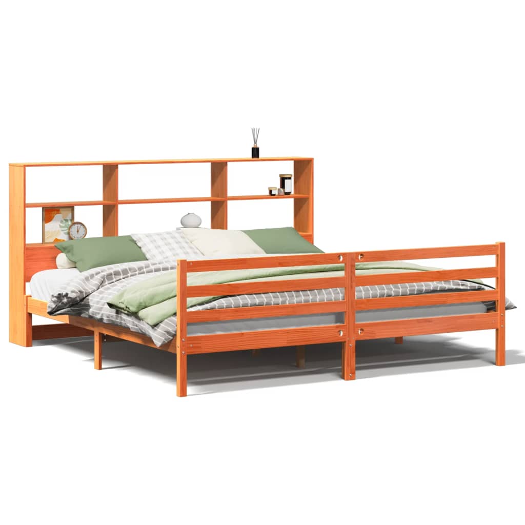 Bookcase Bed without Mattress Wax Brown 180x200 cm Super King Solid Wood