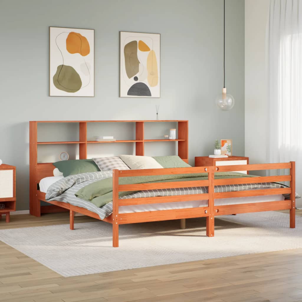 Bookcase Bed without Mattress Wax Brown 180x200 cm Super King Solid Wood