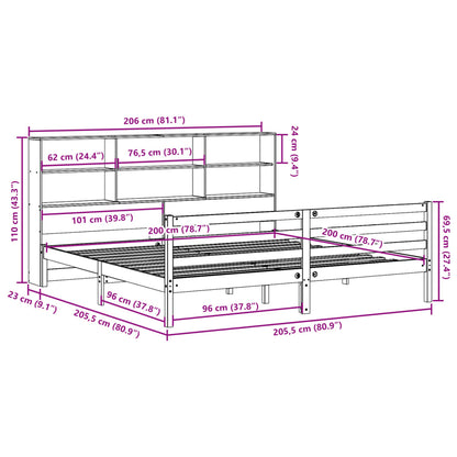 Bookcase Bed without Mattress Wax Brown 200x200 cm Solid Wood