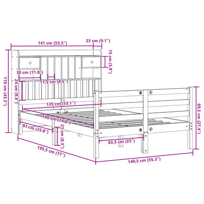Bookcase Bed without Mattress 135x190 cm Doouble Solid Wood Pine