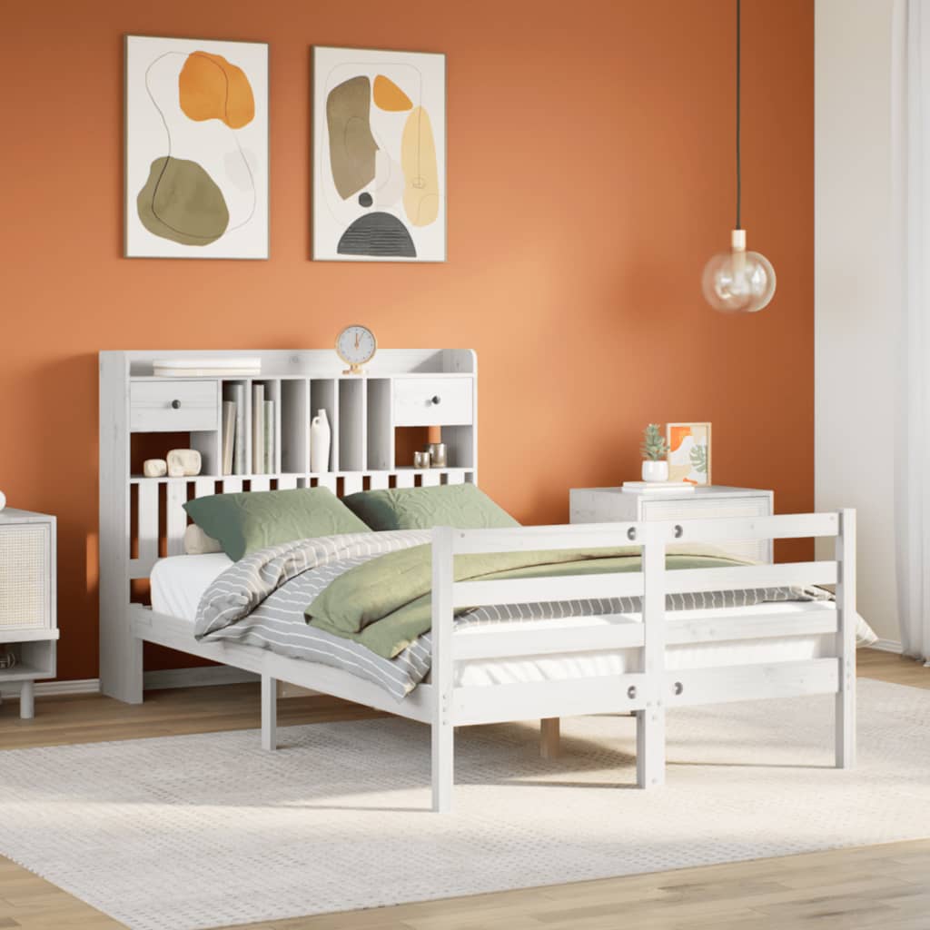 Bookcase Bed without Mattress White 135x190 cm Doouble Solid Wood Pine