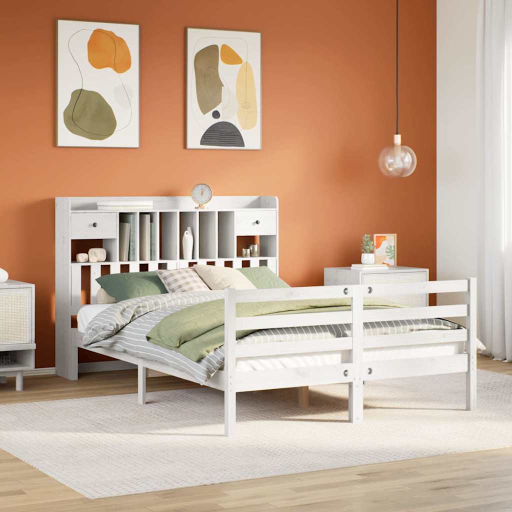 Bookcase Bed without Mattress White 140x190 cm Solid Wood Pine
