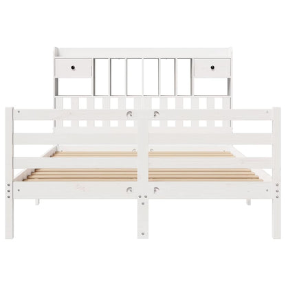 Bookcase Bed without Mattress White 150x200 cm King Size Solid Wood Pine