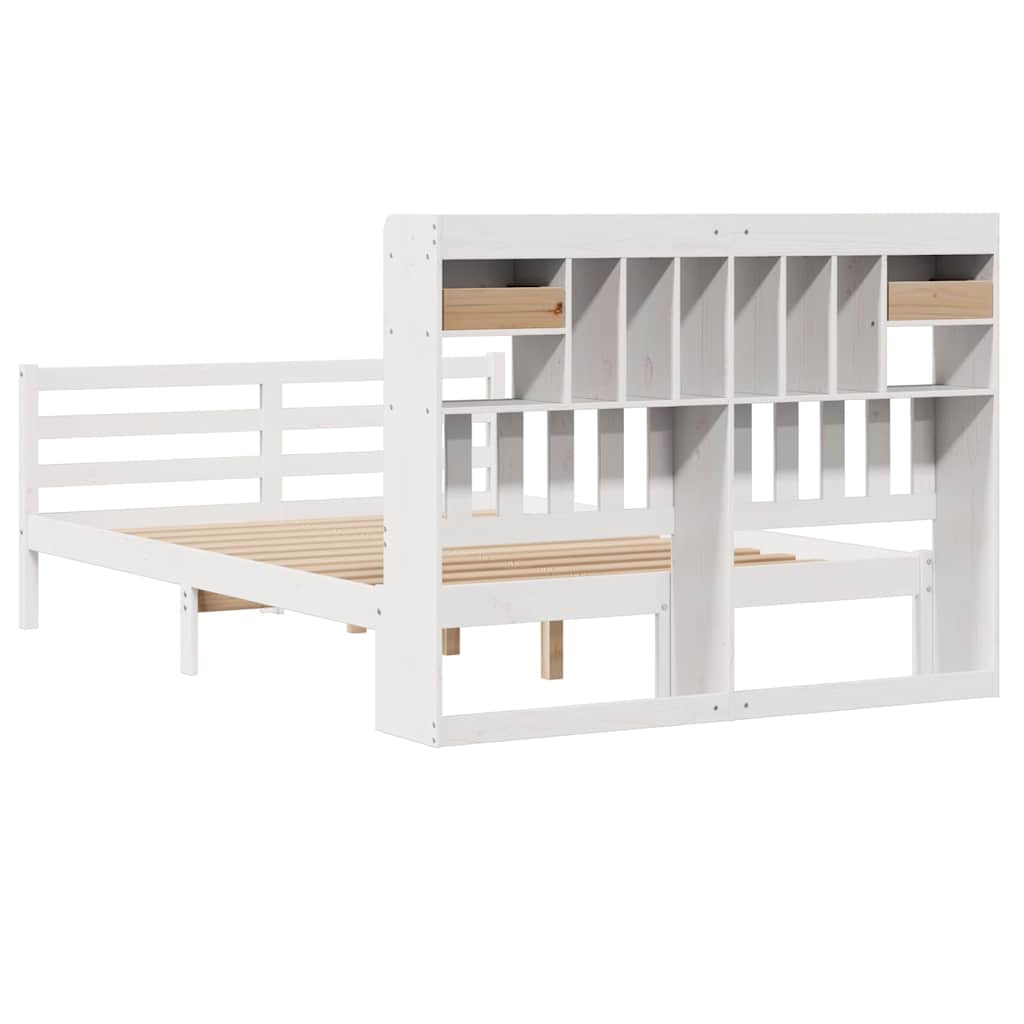 Bookcase Bed without Mattress White 150x200 cm King Size Solid Wood Pine